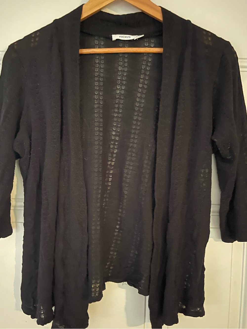 Ricki's Black Open-Front Lightweight Lace Crochet Cardigan Large